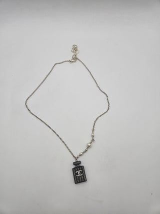 Chanel Gold-tone Faux Pearl Resin Interlocking CC Glitter Pendant Necklace