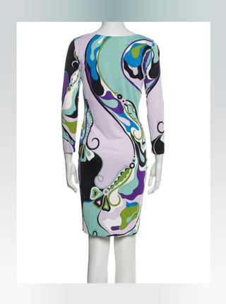 Emilio Pucci Blue Printed Knee-Length Dress S sz