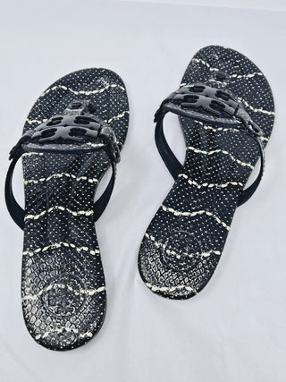 Tory Burch Black Snake print leather Reva thong sandals 7 M sz