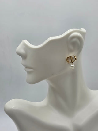 Christian Dior Gold-tone Faux Pearl Petit CD Stud Earrings