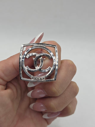 Chanel Silver-tone Interlocking CC Square Stud Earrings