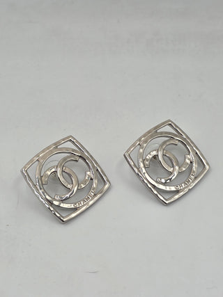 Chanel Silver-tone oversized Interlocking CC Square Stud Earrings