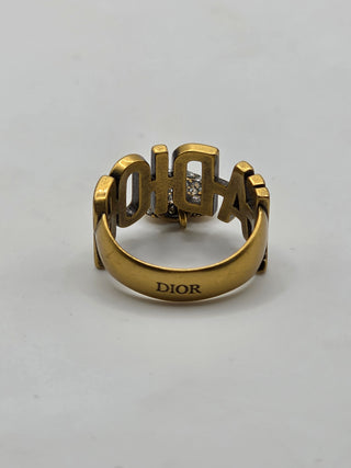 Christian Dior Gold-tone Crystal Heart J'Adior Cocktail Ring 6 sz