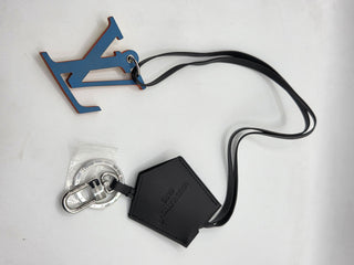 Louis Vuitton Black Leather LV logo bag charm tag