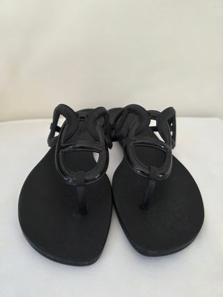 Hermès Black Egerie Chaîne d'Ancre Insignia Slides 38 sz