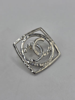 Chanel Silver-tone Interlocking CC Square Stud Earrings