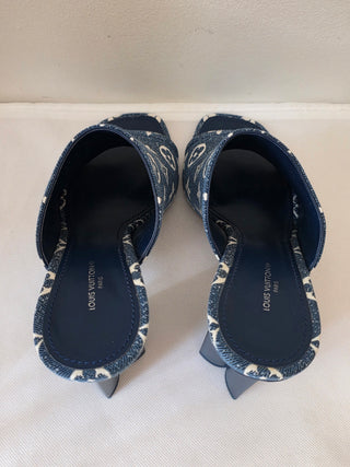 Louis Vuitton Blue LV Monogram Denim Slides 40 sz