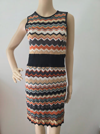 M Missoni Brown Multicolor Striped Merino Wool Mini Dress 10 sz