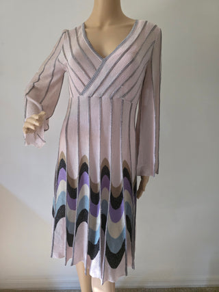 M Missoni Beige Metallic Striped Knee-Length Dress M sz