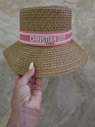 Christian Dior Beige Straw logo embellished sun hat 58 sz