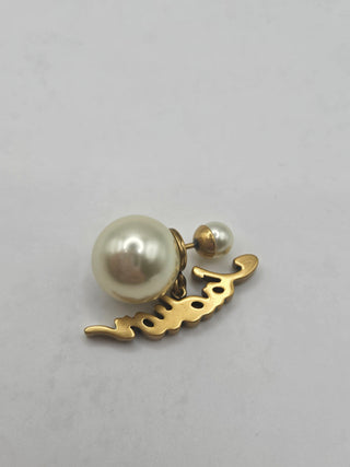Christian Dior Gold-tone Faux Pearl J'Adior Script Tribales Earrings