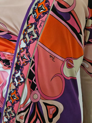 Emilio Pucci Pink multicolor signature print long-sleeved dress 8 US sz
