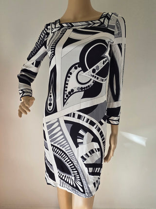 Emilio Pucci Black White Signature Printed Mini Dress S sz