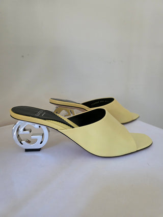 Gucci Yellow Leather Slide GG Logo Heels Size 39.5