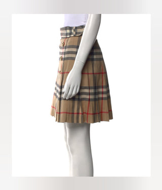 Burberry London Brown Multicolor Plaid Print Wool pleated skirt S sz