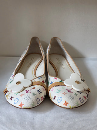 Louis Vuitton White Multicolore LV Monogram Ballet Flats 41 sz