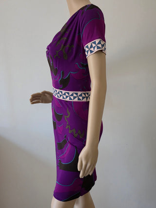 Emilio Pucci Purple Multicolor Signature Print Summer Dress 4 sz