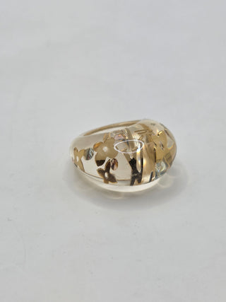 Louis Vuitton Clear Resin Crystal Inclusion LV Charm Ring 5.25