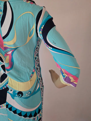 Emilio Pucci Blue Multicolor Signature Print Summer Dress S sz