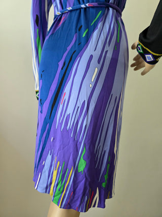 Emilio Pucci Purple Multicolor long-sleeved printed dress 40 sz