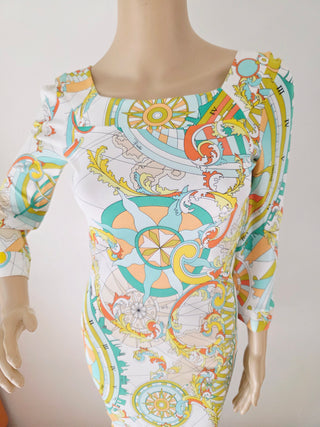 Emilio Pucci Multicolor Printed long-sleeved summer dress 38 sz