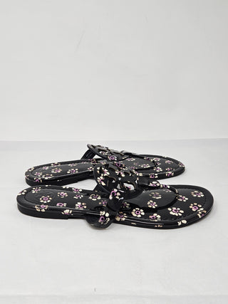 Tory Burch Black Floral Print patent leather Reva thong sandals 7 M