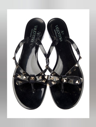 Valentino Black Rockstud Accents Rubber Bow Slides 39 sz