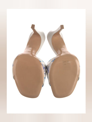 Louis Vuitton White Blue LV Monogram Leather Slides 40 sz