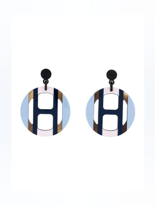 Hermès Blue Multicolor H Equipe Drop Earrings