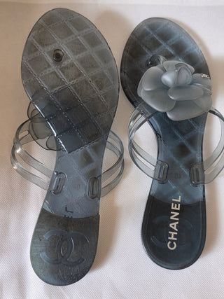Chanel Blue Interlocking CC Logo Rubber Flip Flops IT 40