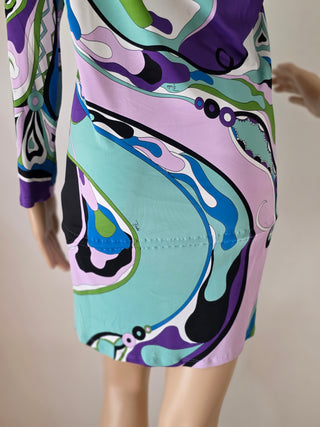 Emilio Pucci Purple Multicolor Signature Print long-sleeved dress 10 sz