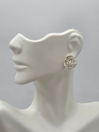 Chanel Gold-tone Interlocking CC Logo Round stud earrings