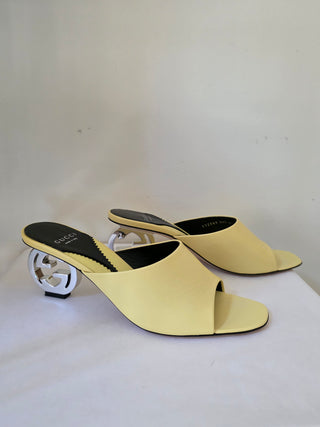 Gucci Yellow Leather Slide GG Logo Heels Size 39.5