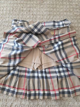 Burberry London Brown Multicolor Plaid Print Wool pleated skirt S sz