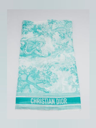 Christian Dior Aquamarina Cotton Toile De Jouy Sauvage Pareo Scarf