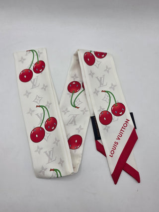 Louis Vuitton White Cherry print Cerise Silk Twilly