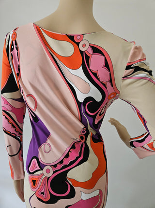 Emilio Pucci Pink multicolor signature print long-sleeved dress 8 US sz