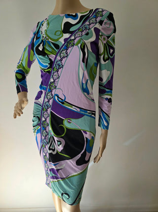 Emilio Pucci Blue Printed Knee-Length Dress S sz