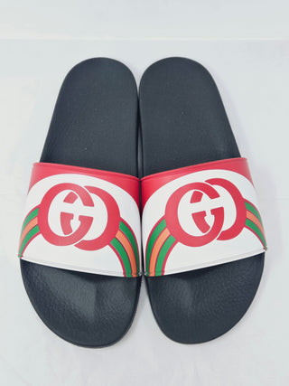 Gucci Red multicolor signature GG logo rubber sandals 40 sz