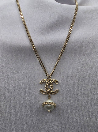 Chanel Gold-tone Faux Pearl Interlocking Pendant Necklace