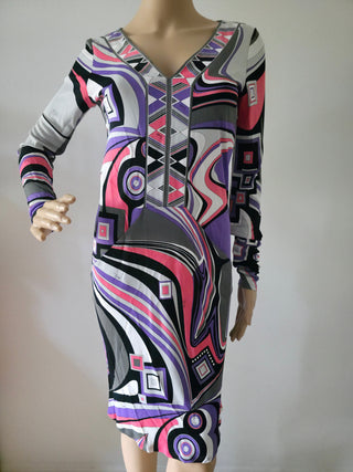 Emilio Pucci Purple Multicolor Signature Print Summer Dress S sz