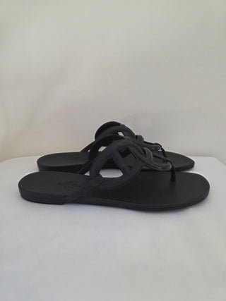 Hermès Black Egerie Chaîne d'Ancre Insignia Slides 38 sz