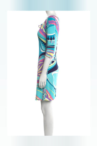 Emilio Pucci Blue Multicolor Signature Print Summer Dress S sz