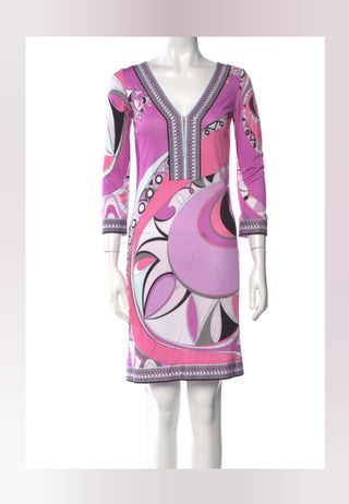 Emilio Pucci Purple Multicolor long-sleeved printed summer dress S sz