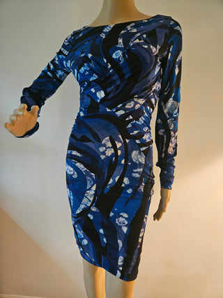 Emilio Pucci Blue Multicolor Signature Print long-sleeved dress 40 sz