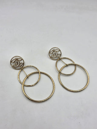 Chanel Gold-tone Interlocking CC Circle Drop Earrings