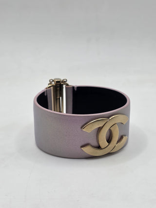 Chanel Metallic Purple Leather Interlocking CC Wrap Bracelet