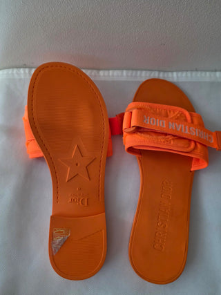 Christian Dior Orange Rubber Grosgrain Trim J'Adior Logo Slides 41 sz