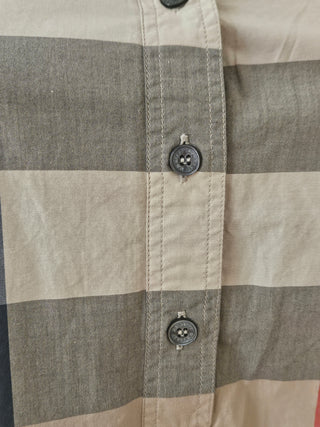 Burberry Brit Plaid Print Three-Quarter Sleeve Button-Up Top XS sz