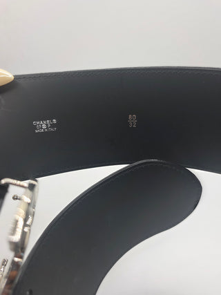 Chanel Black Patent Leather Interlocking CC Logo wide belt M sz